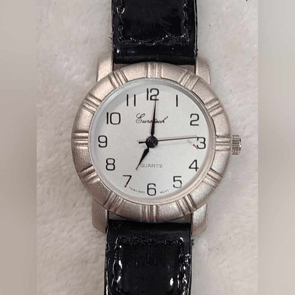 Eurotech Women's Silver Tone Watch On Black Band With Mesh Insets